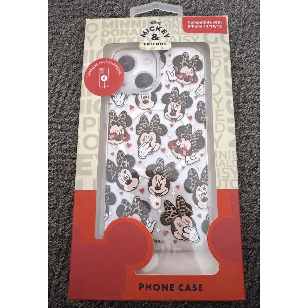 Disney x Skinnydip Minnie Mouse Leopard Bow iPhone 13 14 15 Glitter‎ Case NEW